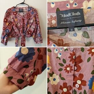 ModCloth x Princess Highway Crop Retro Floral Blouse